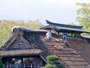 茅葺屋根の解体工事